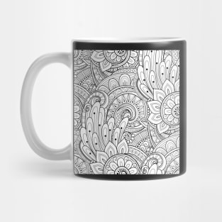 Non-colored Doodle Pattern with Abstract Floral Motifs Mug